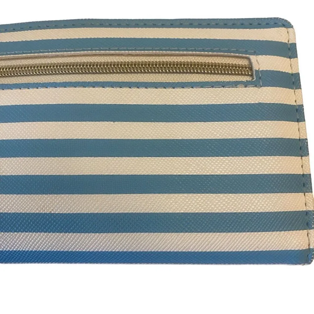 Pink Flamingo Blue and White Striped Bi-Fold Wallet‎